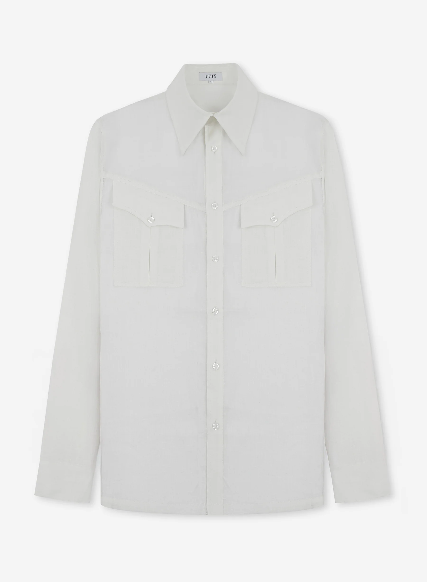 White Pure Linen Western Pocket Shirt - Image 3
