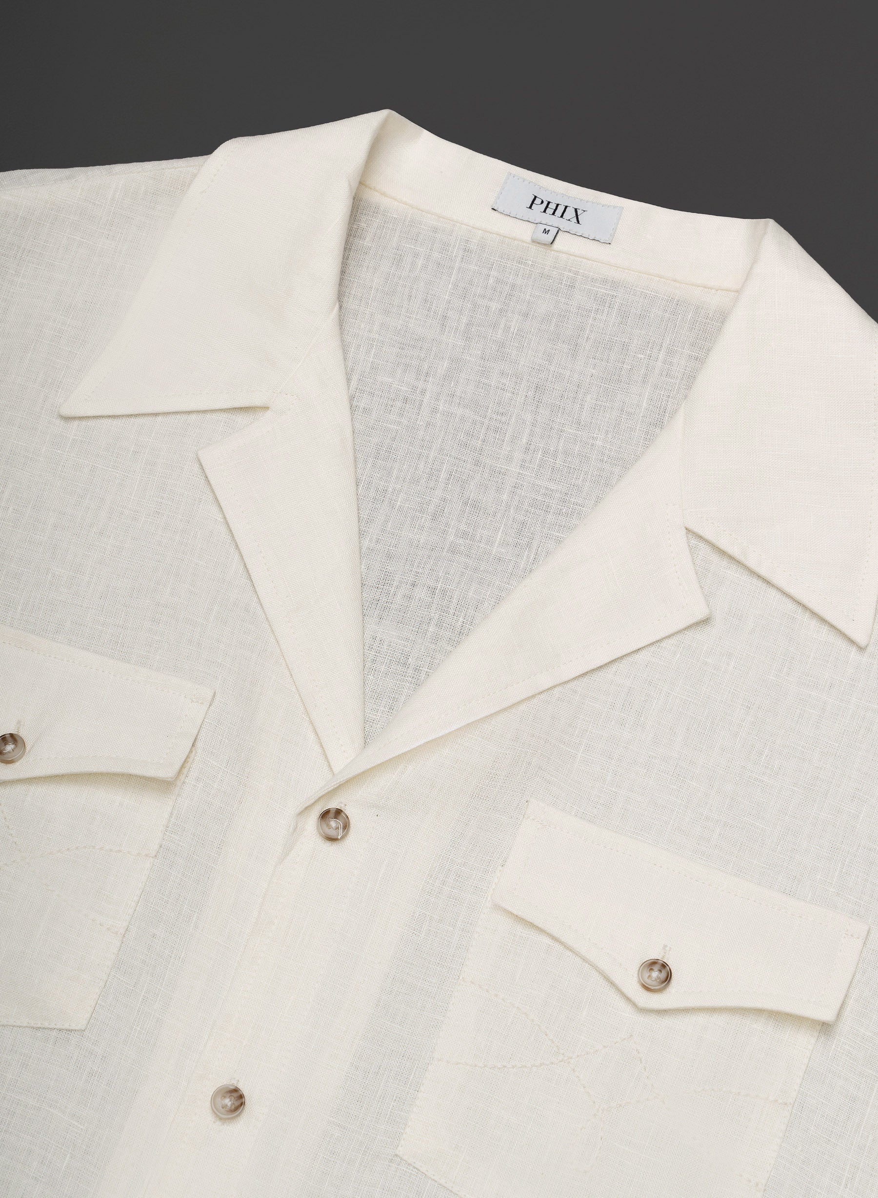 White Pure Linen Double Pocket Cuban Shirt - Image 2