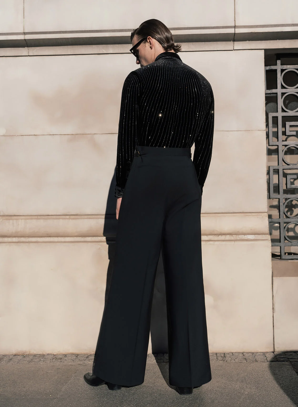 Black Wide Gold Button Buckle Flare Trousers - Image 7