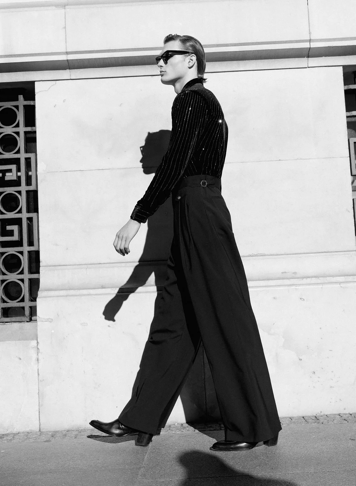 Black Wide Gold Button Buckle Flare Trousers - Image 8
