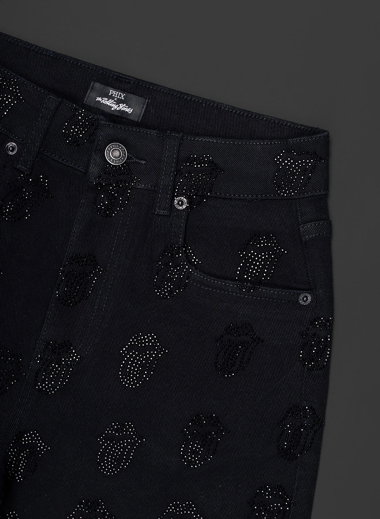 Phix X Rolling Stones Denim Rhinestone Tongue Denim Flares - Image 4