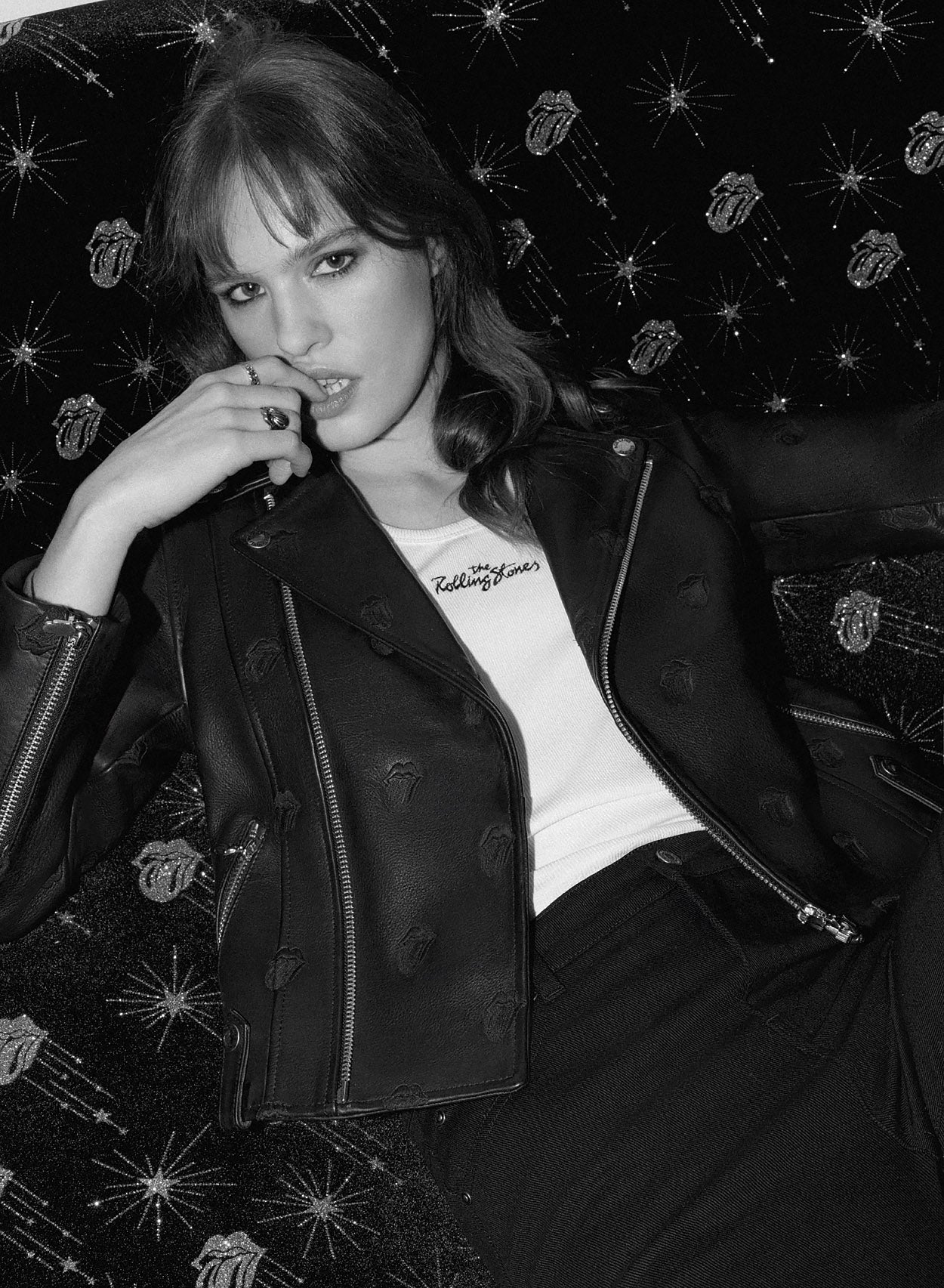 Phix X Rolling Stones Tongue Embroidered Leather Biker Jacket - Image 6